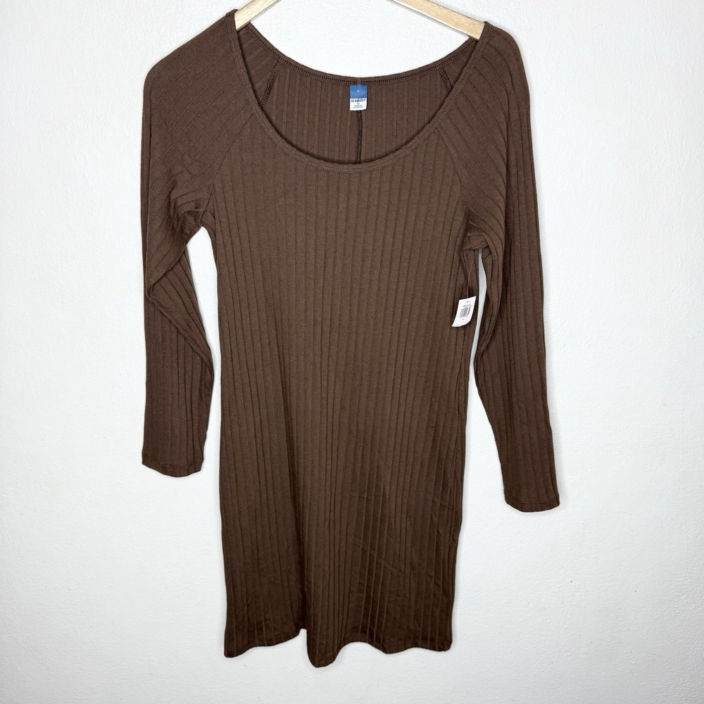 New Old Navy Ballet Ribbed Knit Long Sleeve Espresso Brown‎ Dress Women's Large